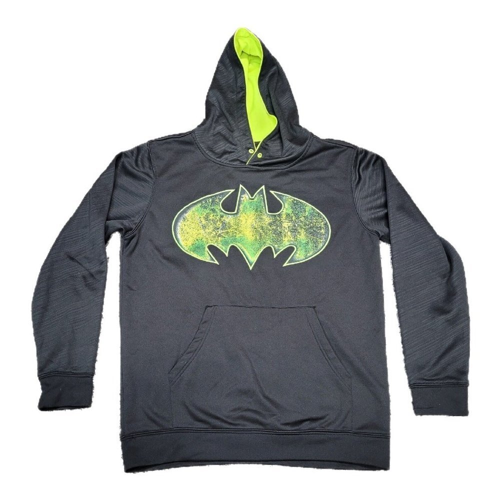 Batman Size Large Hoodie Pullover by TM & DC Comics Black Neon Green - Picture 1 of 10